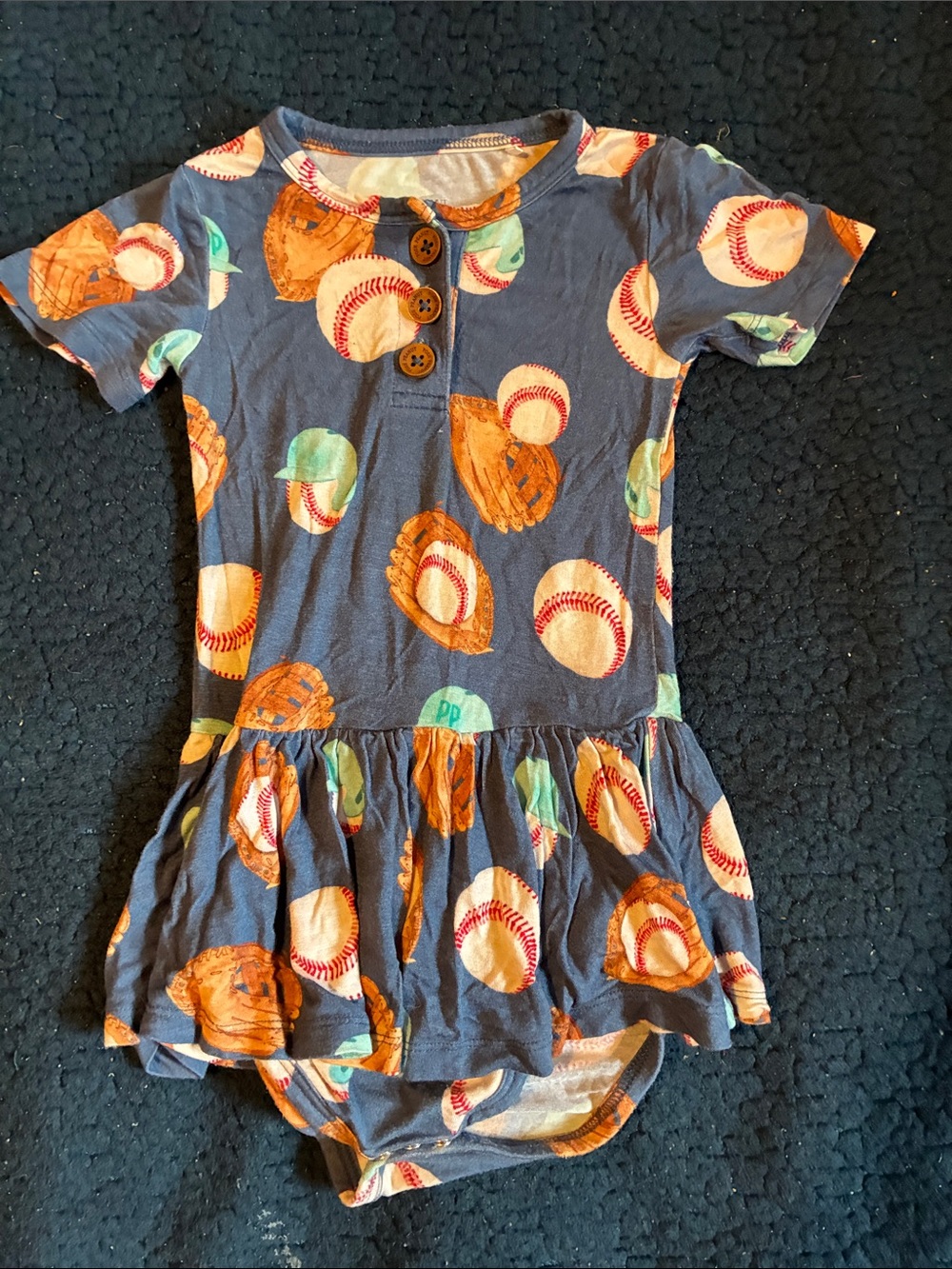 Posh Peanut Navy Baseball Print Button Front romper